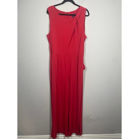 J by Jason Wu Plus Size 1X Wide Leg Jumpsuit Red Side Pocket Sleeveless Stretch - Picture 2 of 10